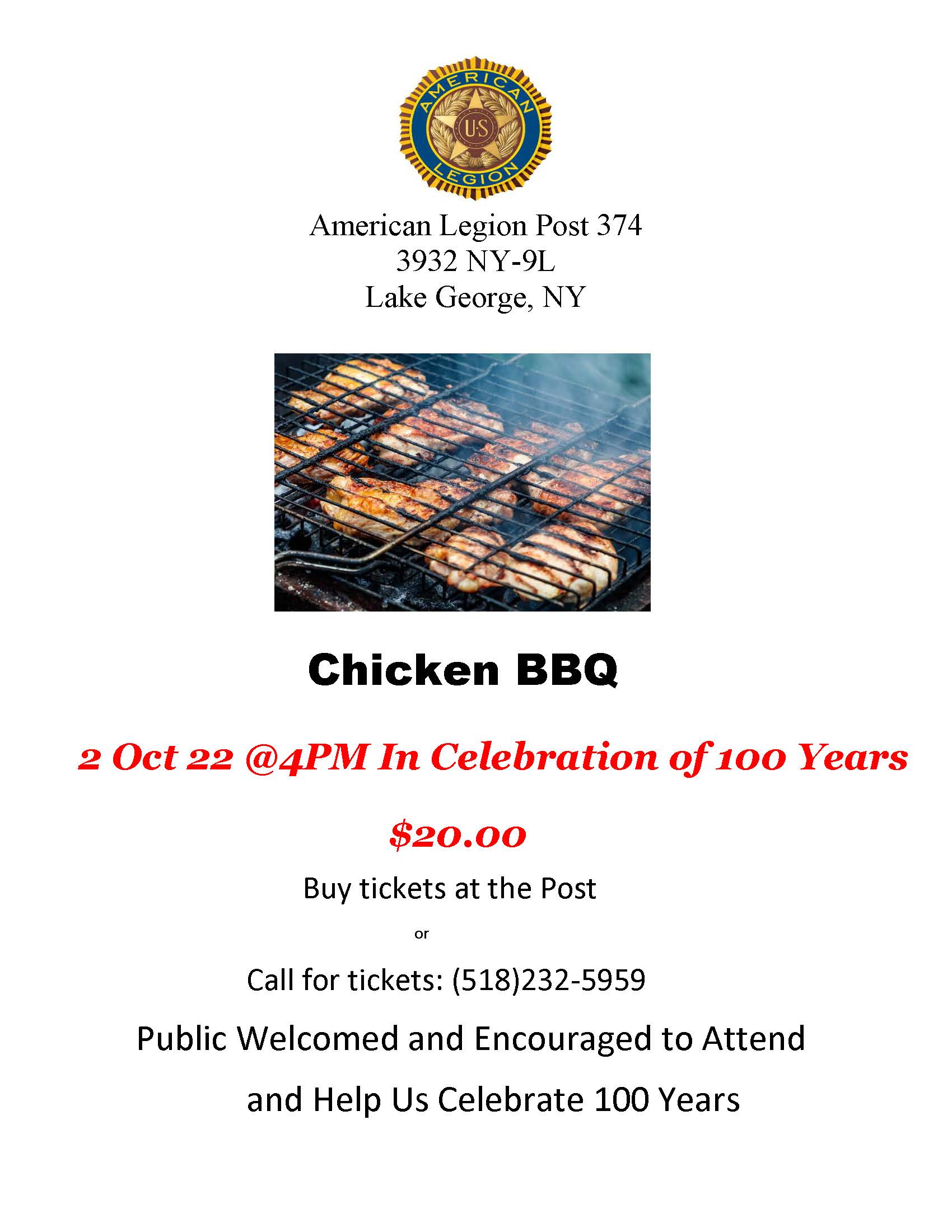 100th Anniversary Chicken BBQ Lake American Legion